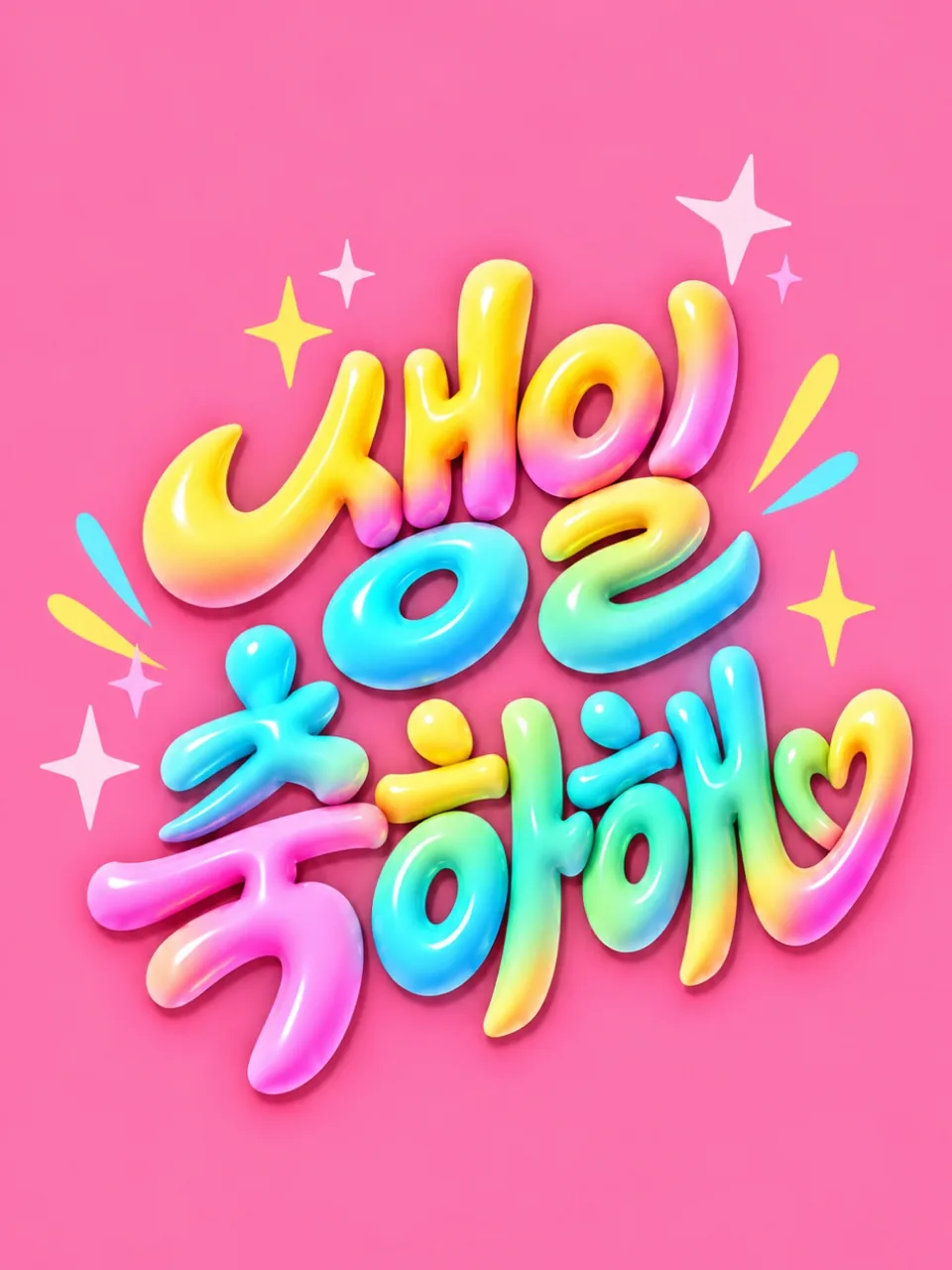 분홍색 배경에 노란색과 청록색 입체 글씨로 쓴 생일 축하해