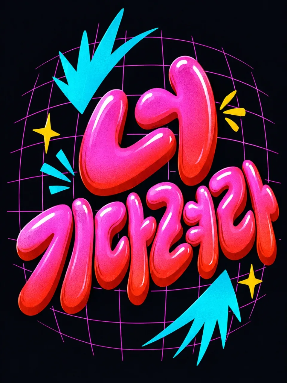검은색 배경에 분홍색 네온 글씨로 쓴 너 기다려라